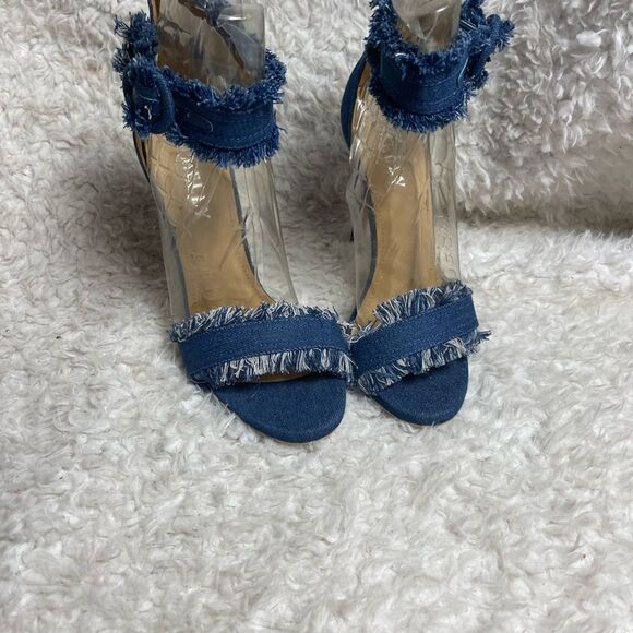 Melly Kanden Blue Denim fringe ankle strap heels sandals size 8.5 - Picture 2 of 9